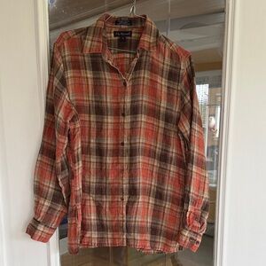 Faconnable linen plaid button front  shirt - size medium